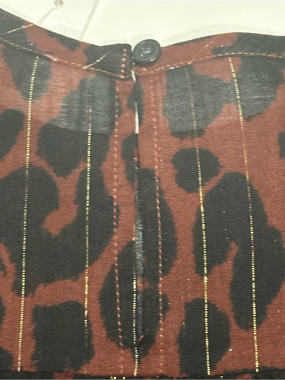NEW, LOFT Cotton Blend Elbow Sleeve Blouse Ruffle Cheetah Brown, Black, Gold - Picture 5 of 13